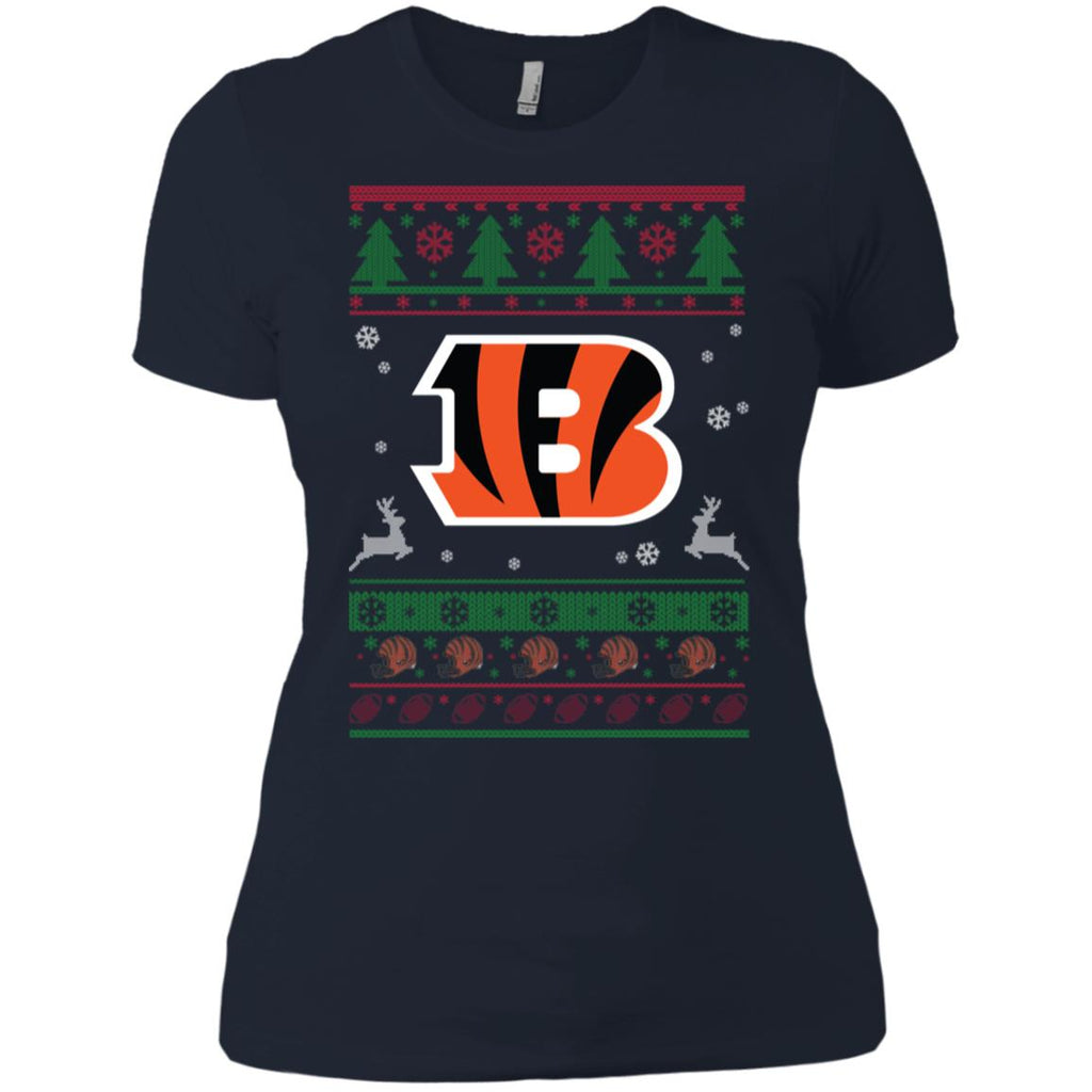 Cincinnati Bengals Logo Football Teams Ugly Christmas Sweater Women T-Shirt