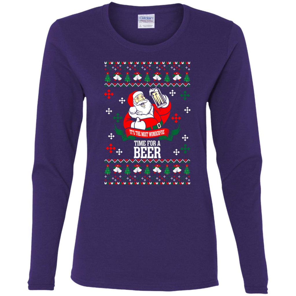 It's The Most Wonderful Time For A Beer Ugly Christmas Women Long Sleeve Shirt