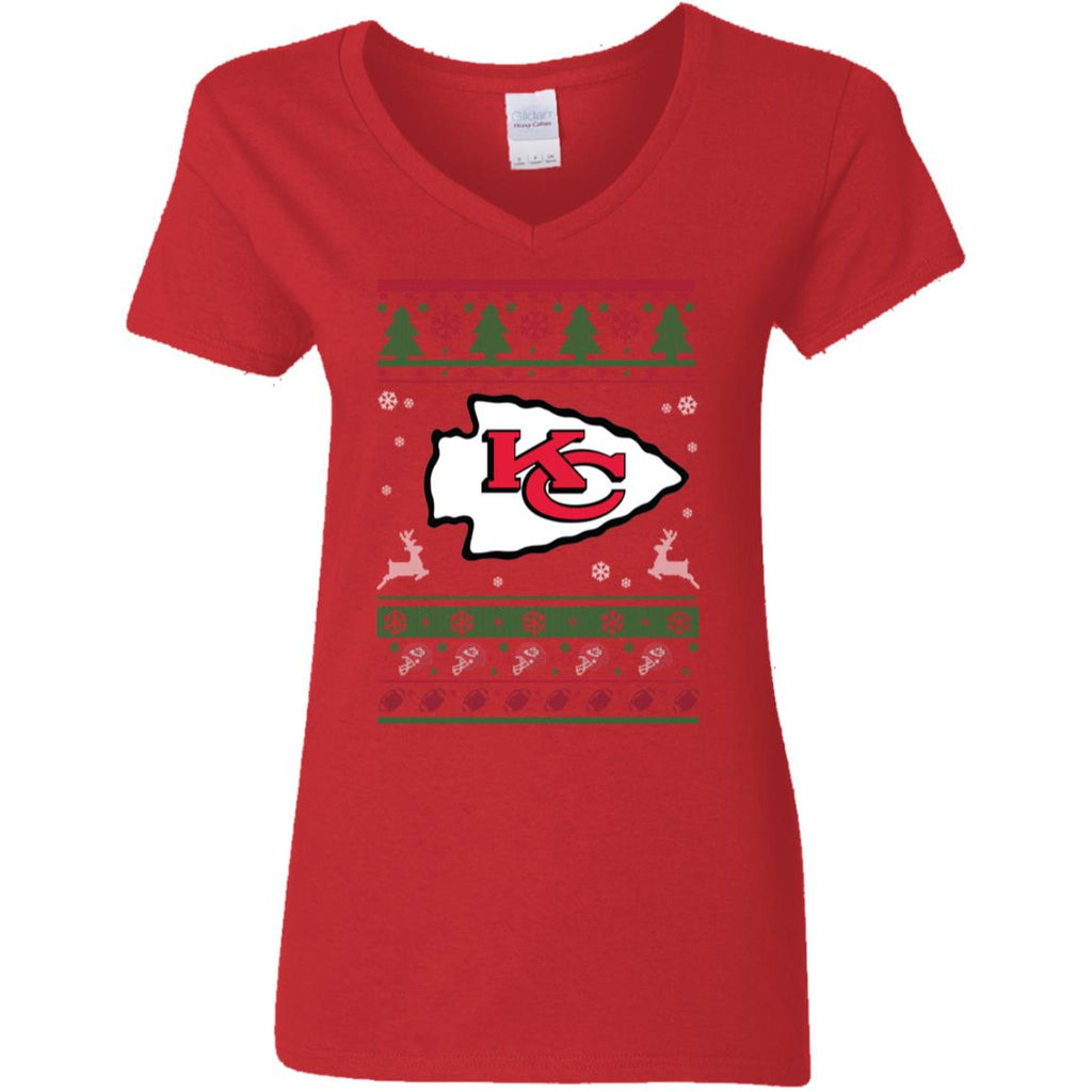 Kansas City Chiefs Logo Football Teams Ugly Christmas Sweater Women V-Neck T-Shirt