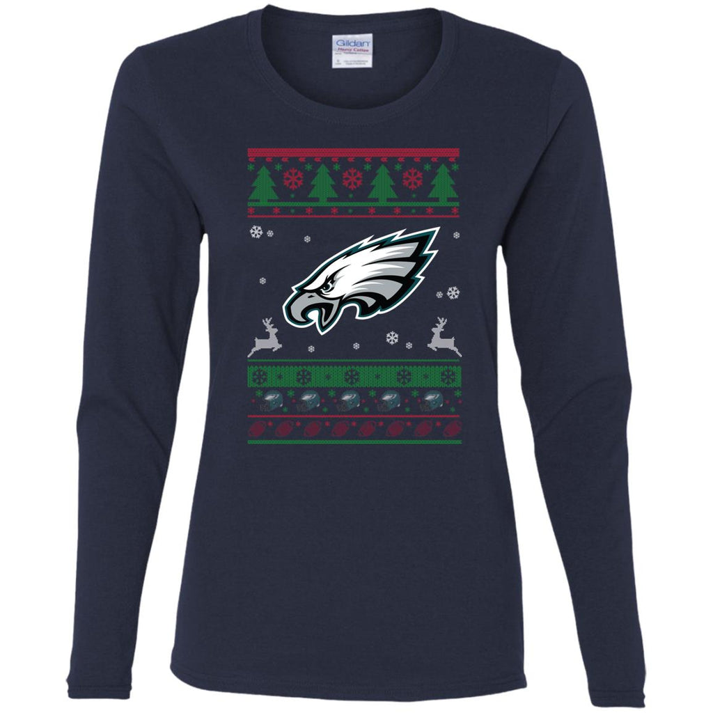 Philadelphia Eagles Logo Football Teams Ugly Christmas Sweater Women Long Sleeve Shirt