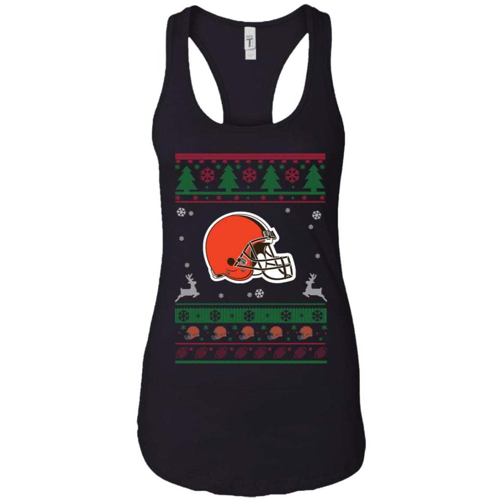 Cleveland Browns Logo Football Teams Ugly Christmas Sweater Women Tank