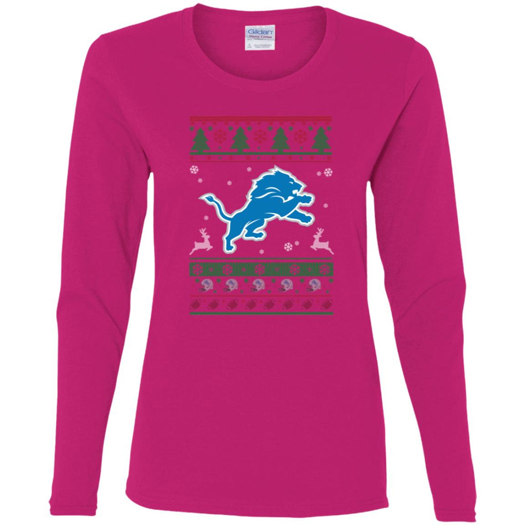 Detroit Lions Logo Football Teams Ugly Christmas Sweater Women Long Sleeve Shirt