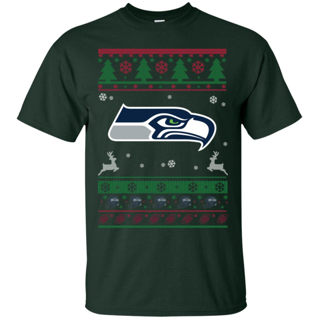 Seattle Seahawks Logo Football Teams Ugly Christmas Sweater Men T-Shirt