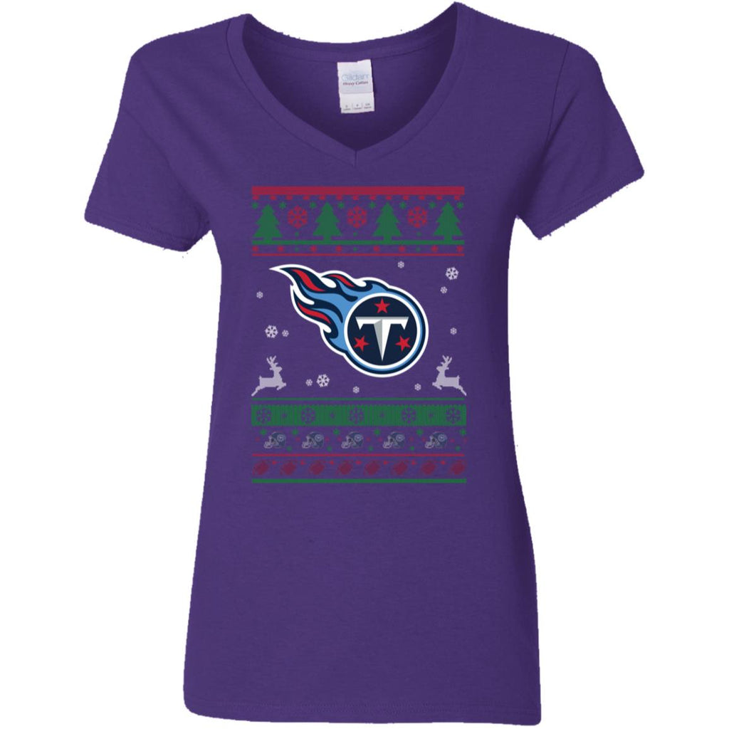 Tennessee Titans Logo Football Teams Ugly Christmas Sweater Women V-Neck T-Shirt