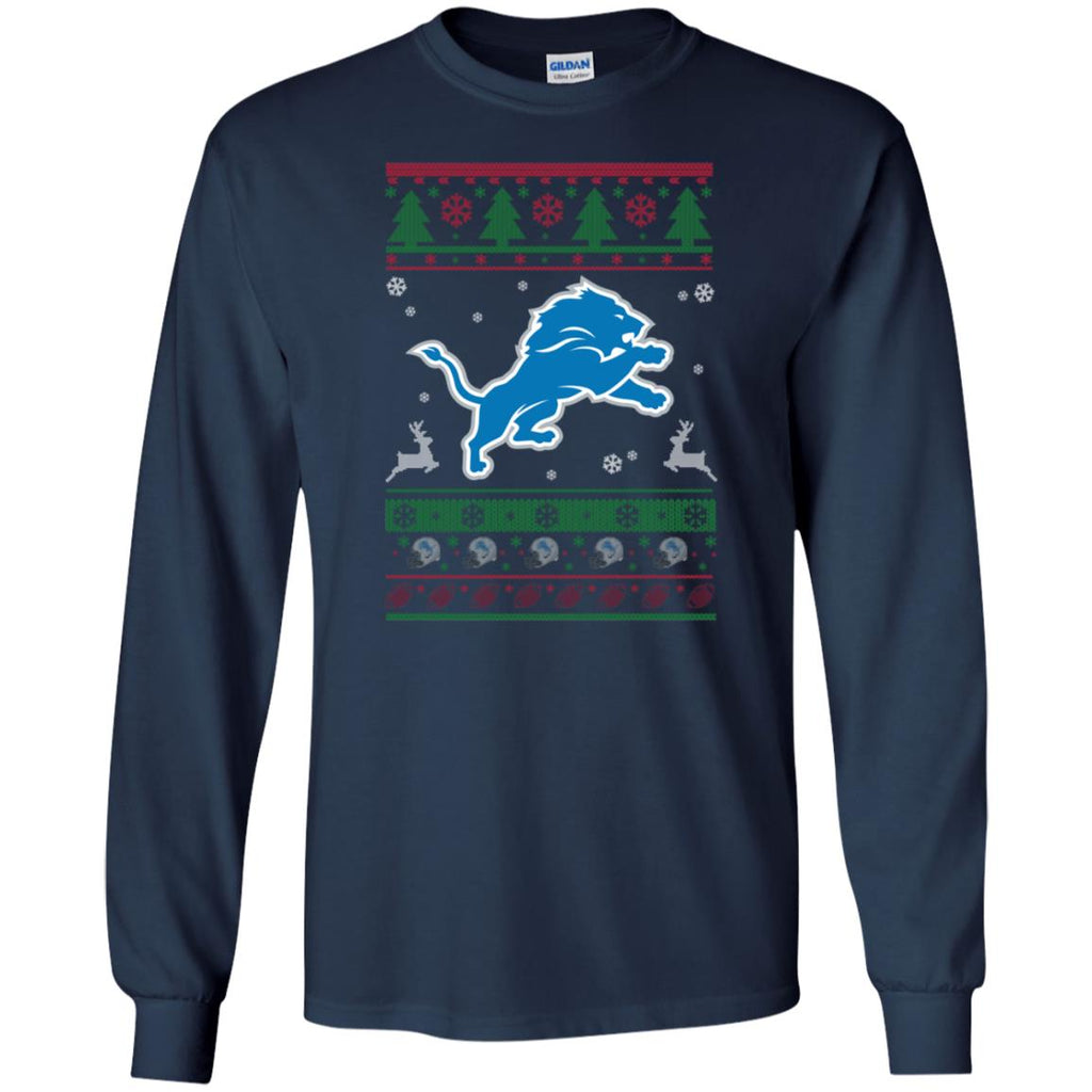 Detroit Lions Logo Football Teams Ugly Christmas Sweater Men Long SLeeve Shirt