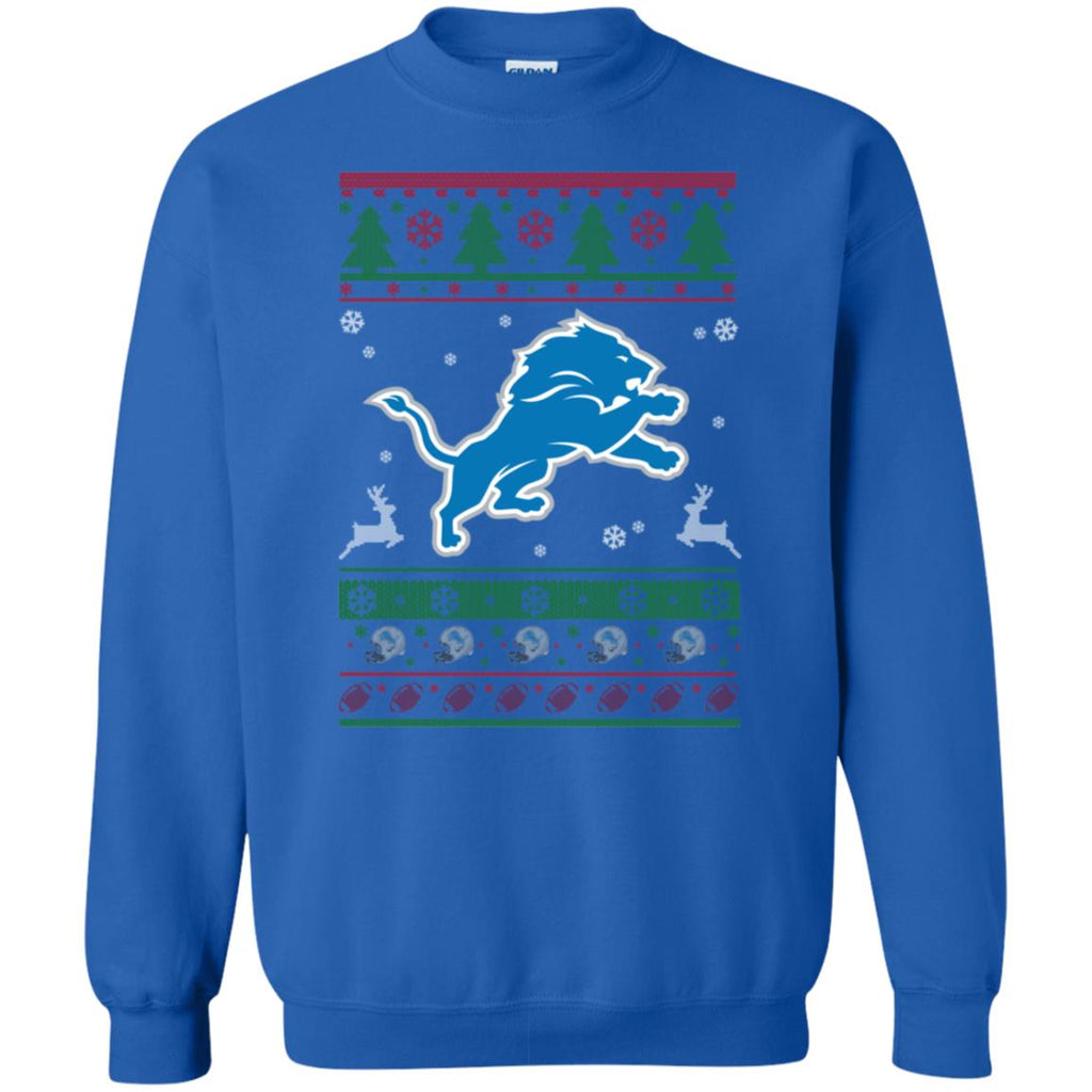 Detroit Lions Logo Football Teams Ugly Christmas Sweater Unisex Crewneck Pullover Sweatshirt