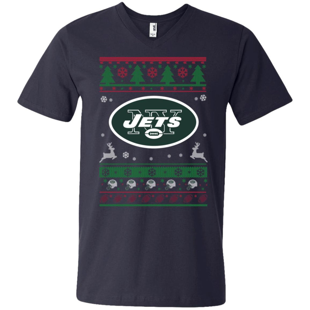 New York Jets Logo Football Teams Ugly Christmas Sweater Men V-Neck T-Shirt