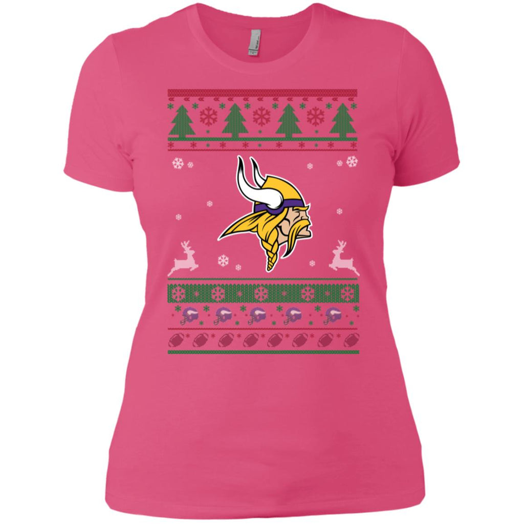 Minnesota Vikings Logo Football Teams Ugly Christmas Sweater Women T-Shirt