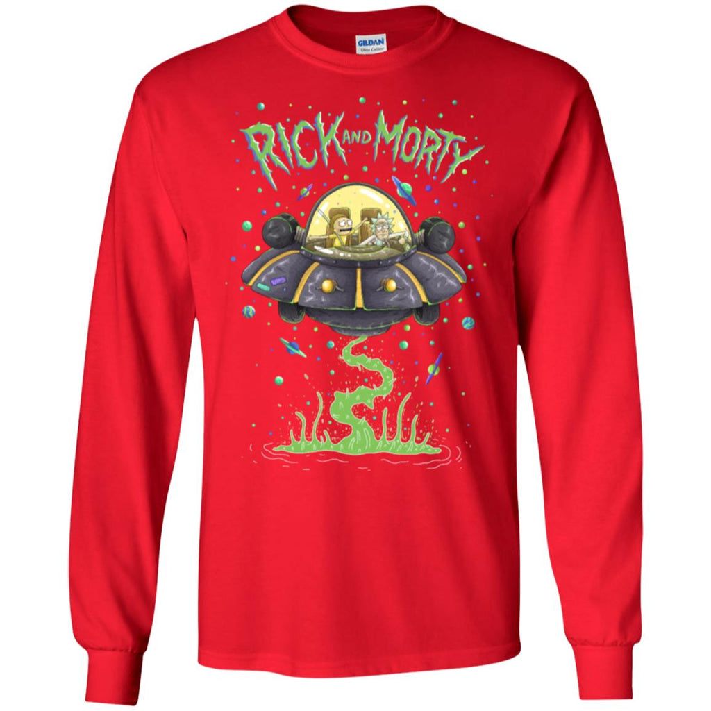 Rick And Morty Spaceship Illustration Men Long SLeeve Shirt