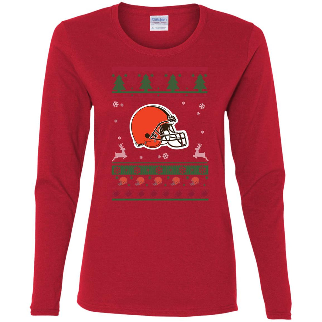 Cleveland Browns Logo Football Teams Ugly Christmas Sweater Women Long Sleeve Shirt