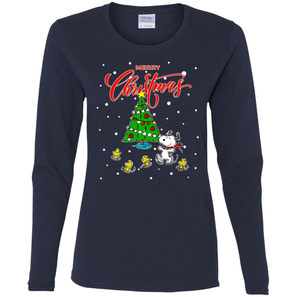 Peanuts-snoopy Christmas Tree Women Long Sleeve Shirt
