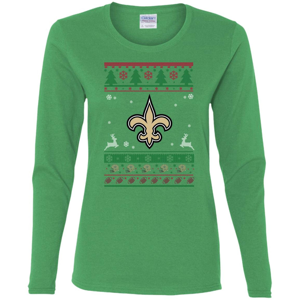 New Orleans Saints Logo Football Teams Ugly Christmas Sweater Women Long Sleeve Shirt
