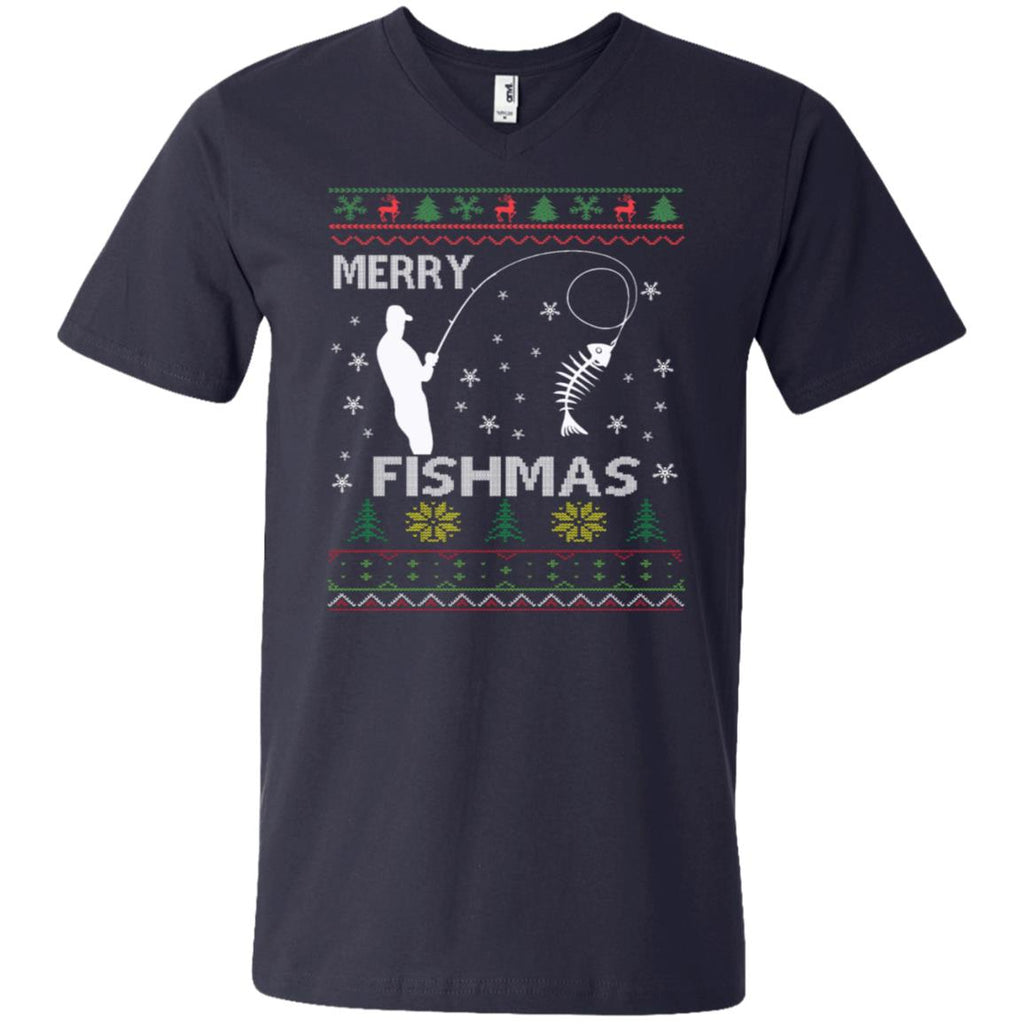 Merry Fishmas Ugly Christmas Men V-Neck T-Shirt