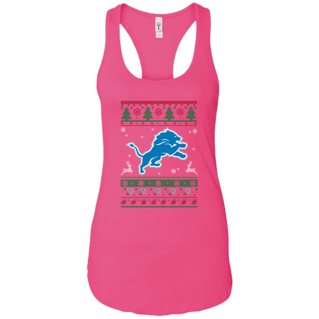 Detroit Lions Logo Football Teams Ugly Christmas Sweater Women Tank