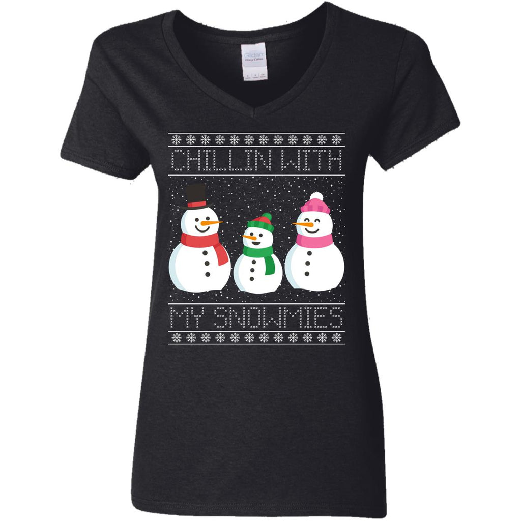 Chillin With My Snowmies Snowman Christmas Women V-Neck T-Shirt