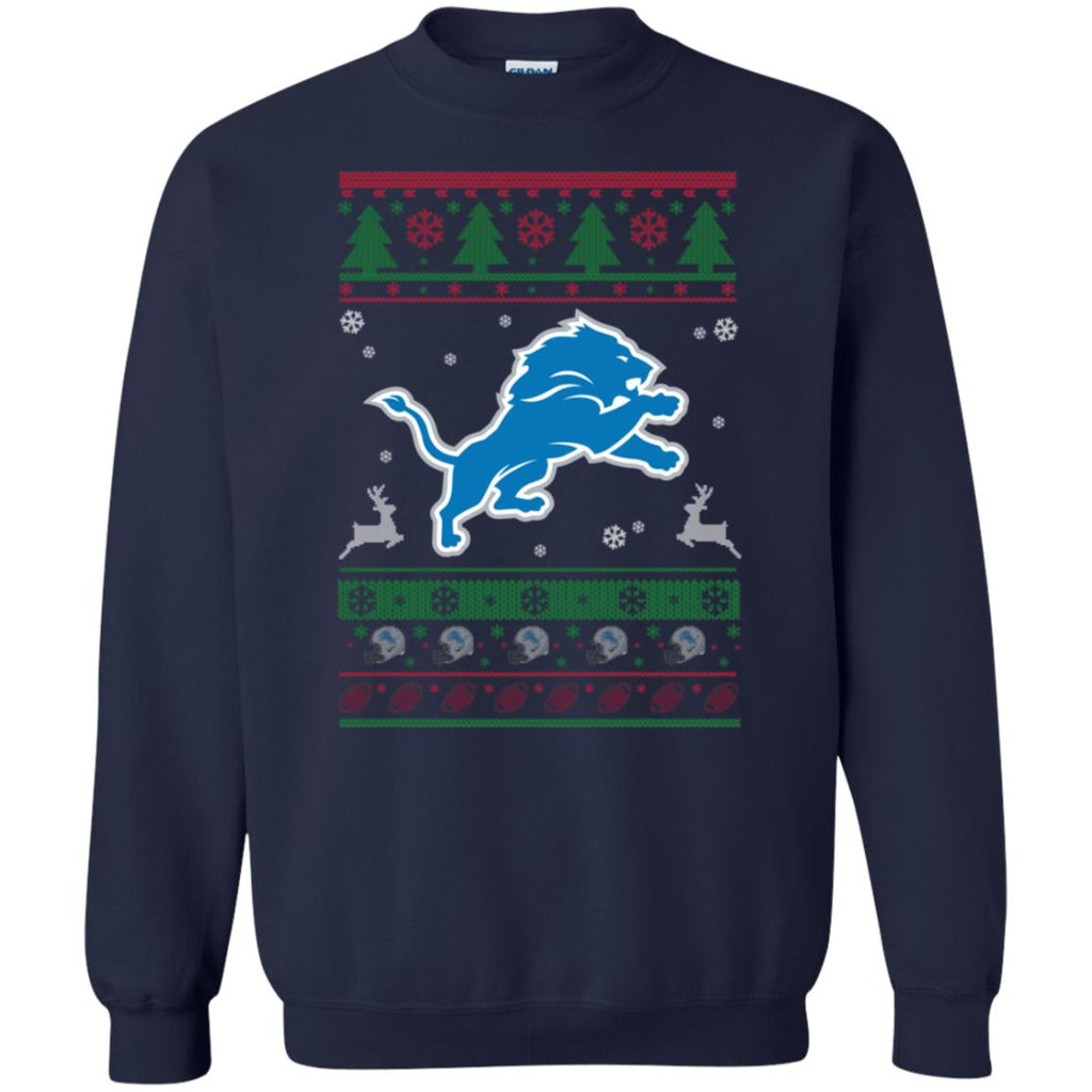 Detroit Lions Logo Football Teams Ugly Christmas Sweater Unisex Crewneck Pullover Sweatshirt