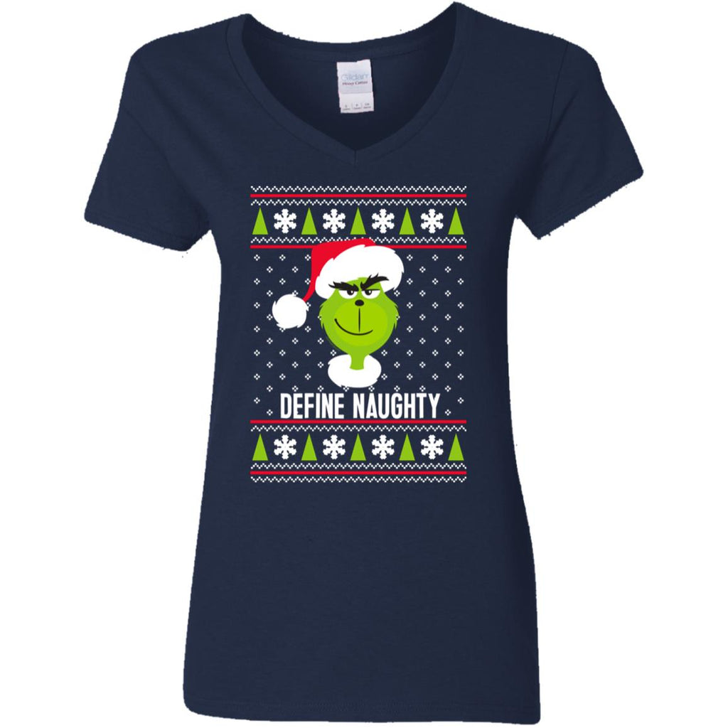 Dr. Seuss The Grinch Naughty Grinch Christmas Sweatshirt Women V-Neck T-Shirt
