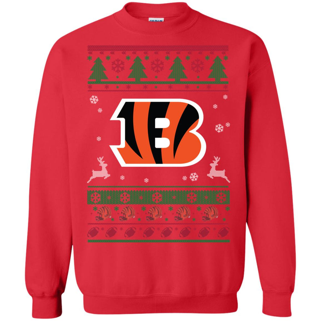 Cincinnati Bengals Logo Football Teams Ugly Christmas Sweater Unisex Crewneck Pullover Sweatshirt