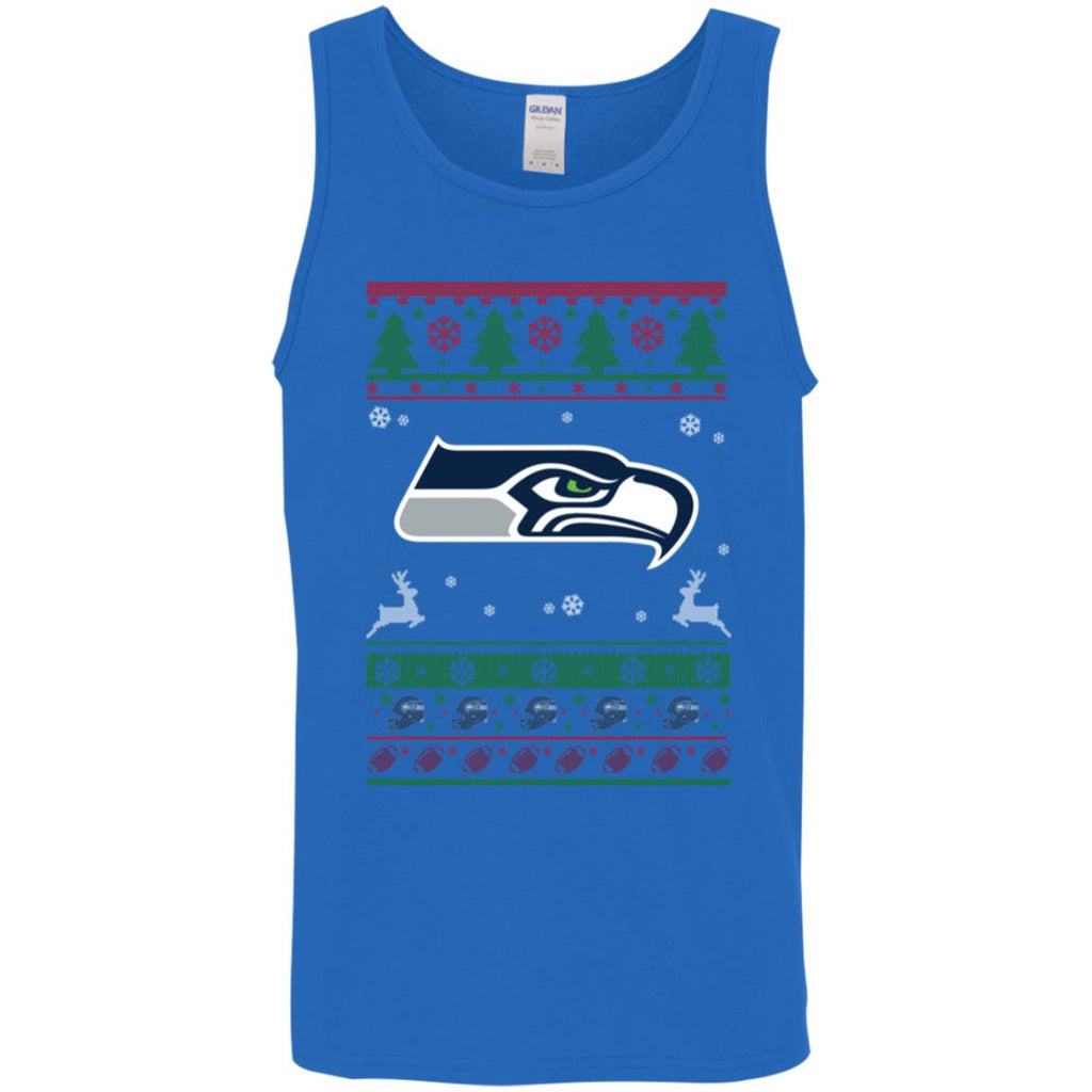 Seattle Seahawks Logo Football Teams Ugly Christmas Sweater Men Tank Top