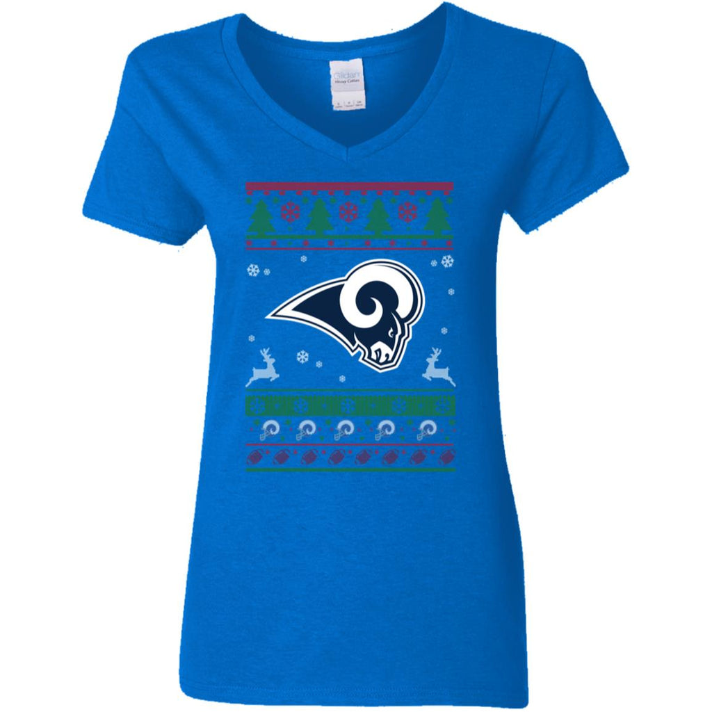 Los Angeles Rams Logo Football Teams Ugly Christmas Sweater Women V-Neck T-Shirt