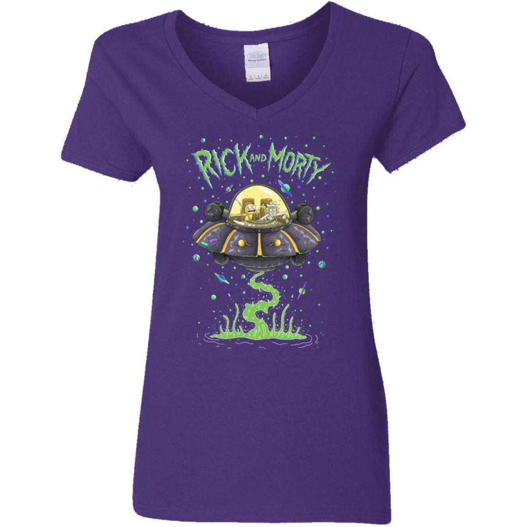 Rick And Morty Spaceship Illustration Women V-Neck T-Shirt
