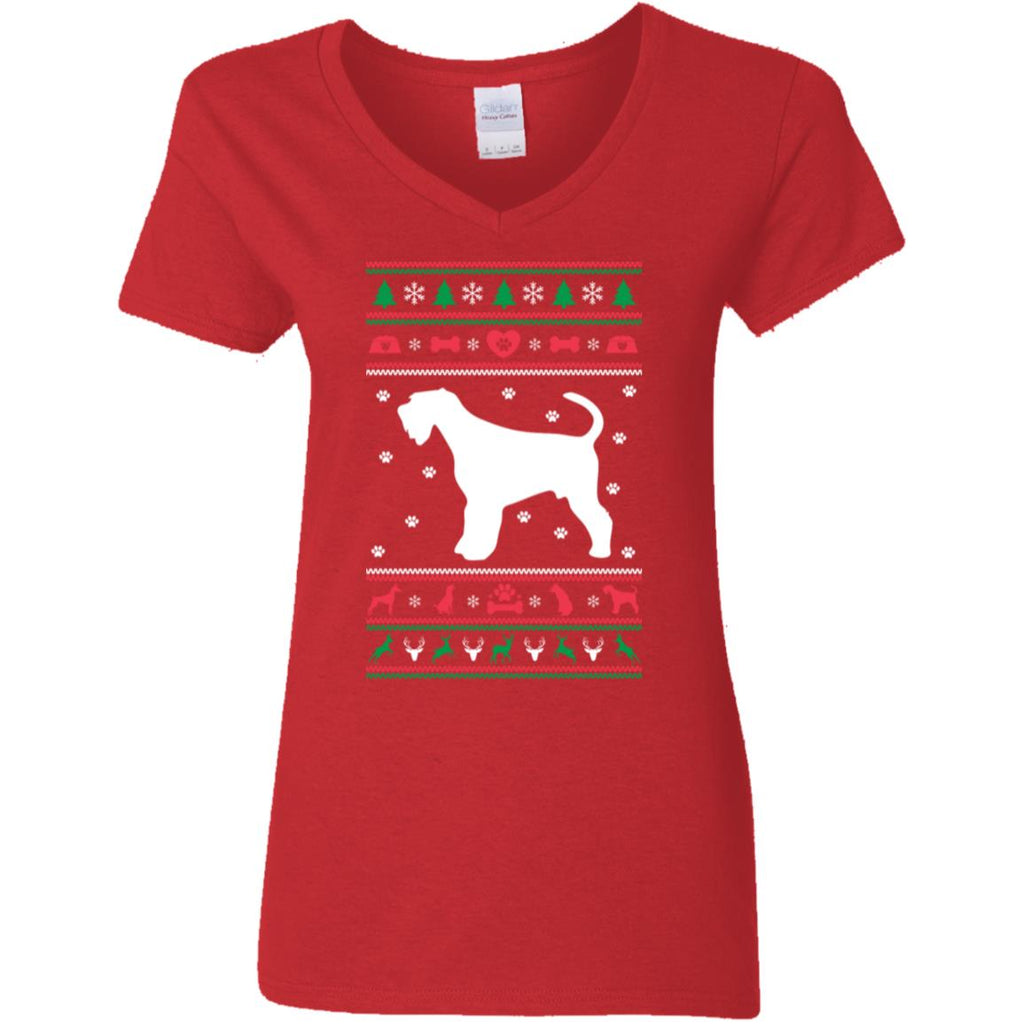 Christmas Airedale Dog Women V-Neck T-Shirt