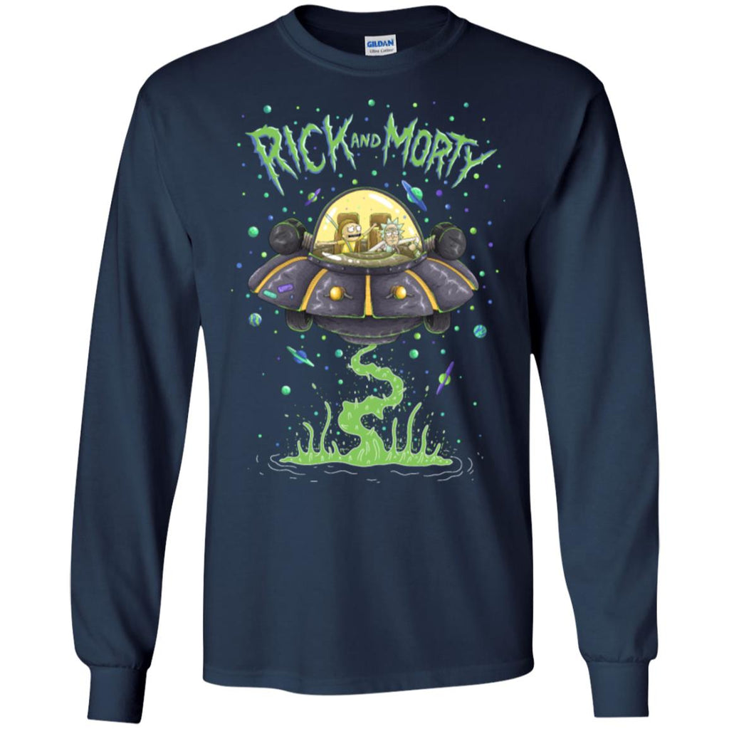 Rick And Morty Spaceship Illustration Men Long SLeeve Shirt