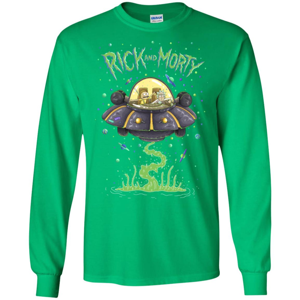 Rick And Morty Spaceship Illustration Men Long SLeeve Shirt