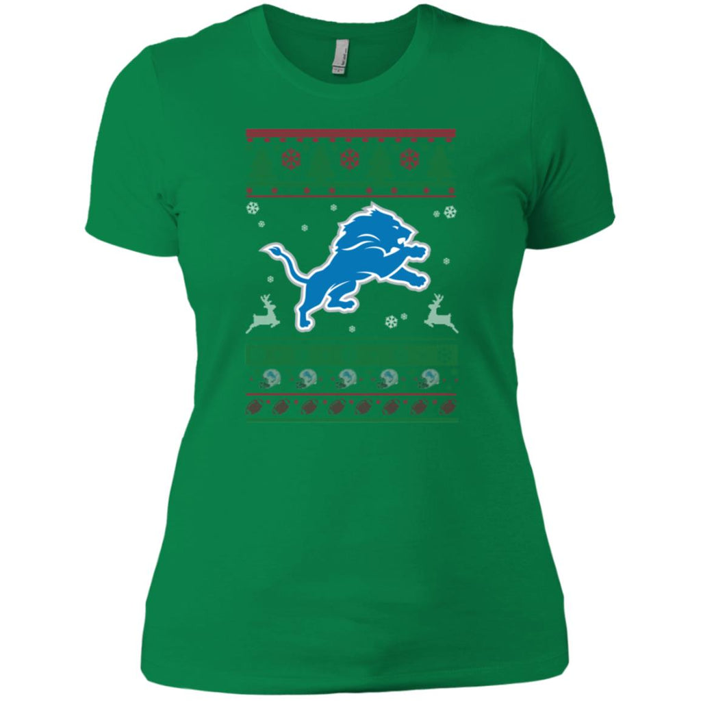 Detroit Lions Logo Football Teams Ugly Christmas Sweater Women T-Shirt