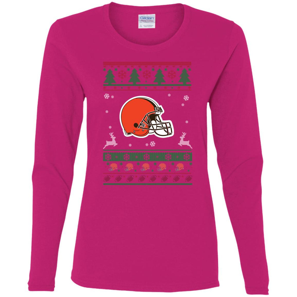Cleveland Browns Logo Football Teams Ugly Christmas Sweater Women Long Sleeve Shirt