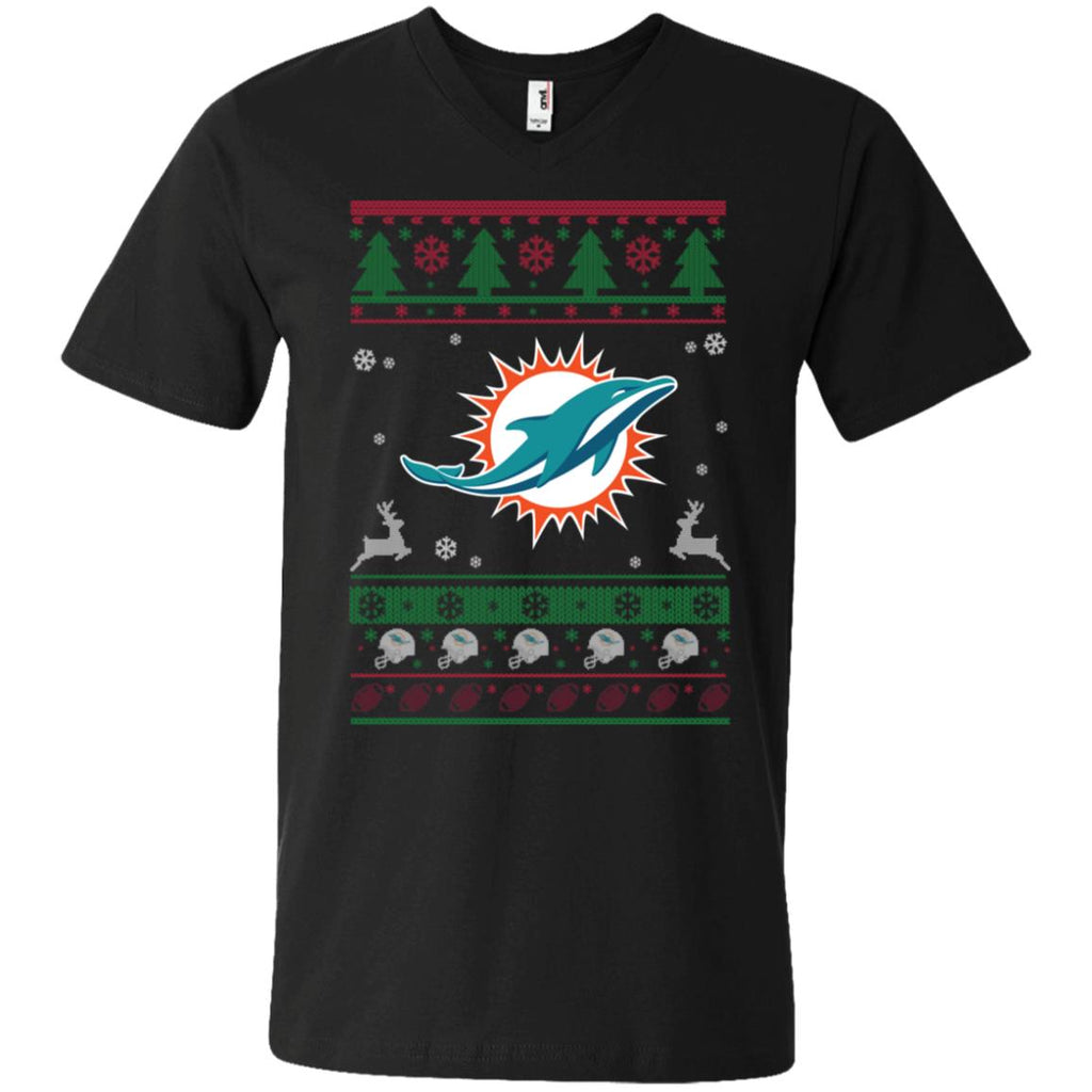 Miami Dolphins Logo Football Teams Ugly Christmas Sweater Men V-Neck T-Shirt