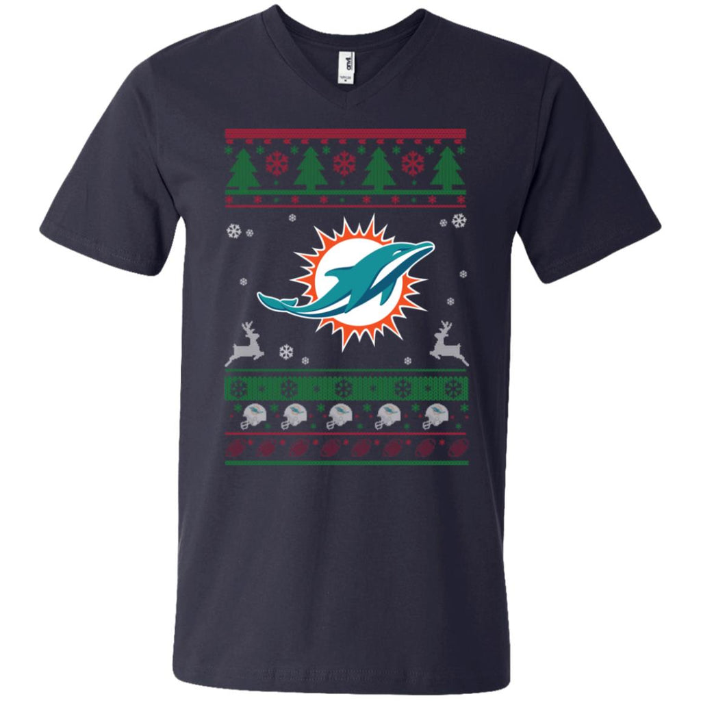 Miami Dolphins Logo Football Teams Ugly Christmas Sweater Men V-Neck T-Shirt