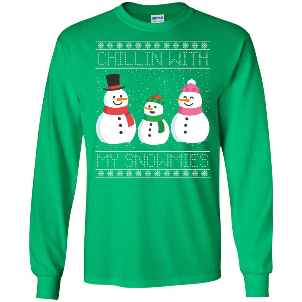 Chillin With My Snowmies Snowman Christmas Men Long SLeeve Shirt
