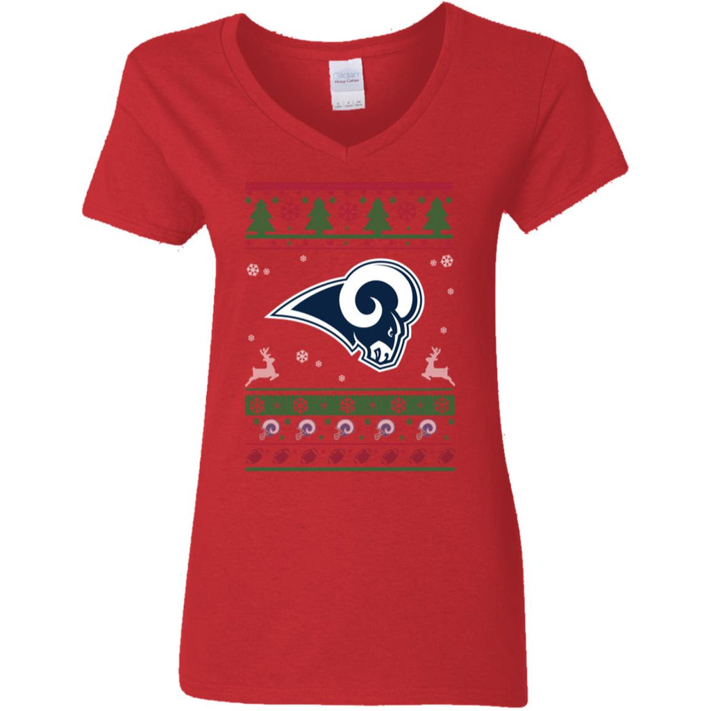 Los Angeles Rams Logo Football Teams Ugly Christmas Sweater Women V-Neck T-Shirt