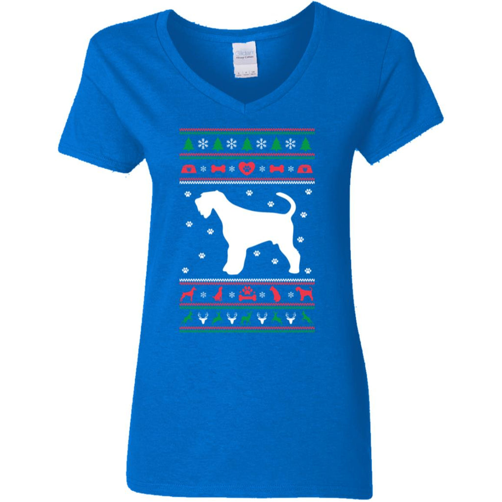 Christmas Airedale Dog Women V-Neck T-Shirt