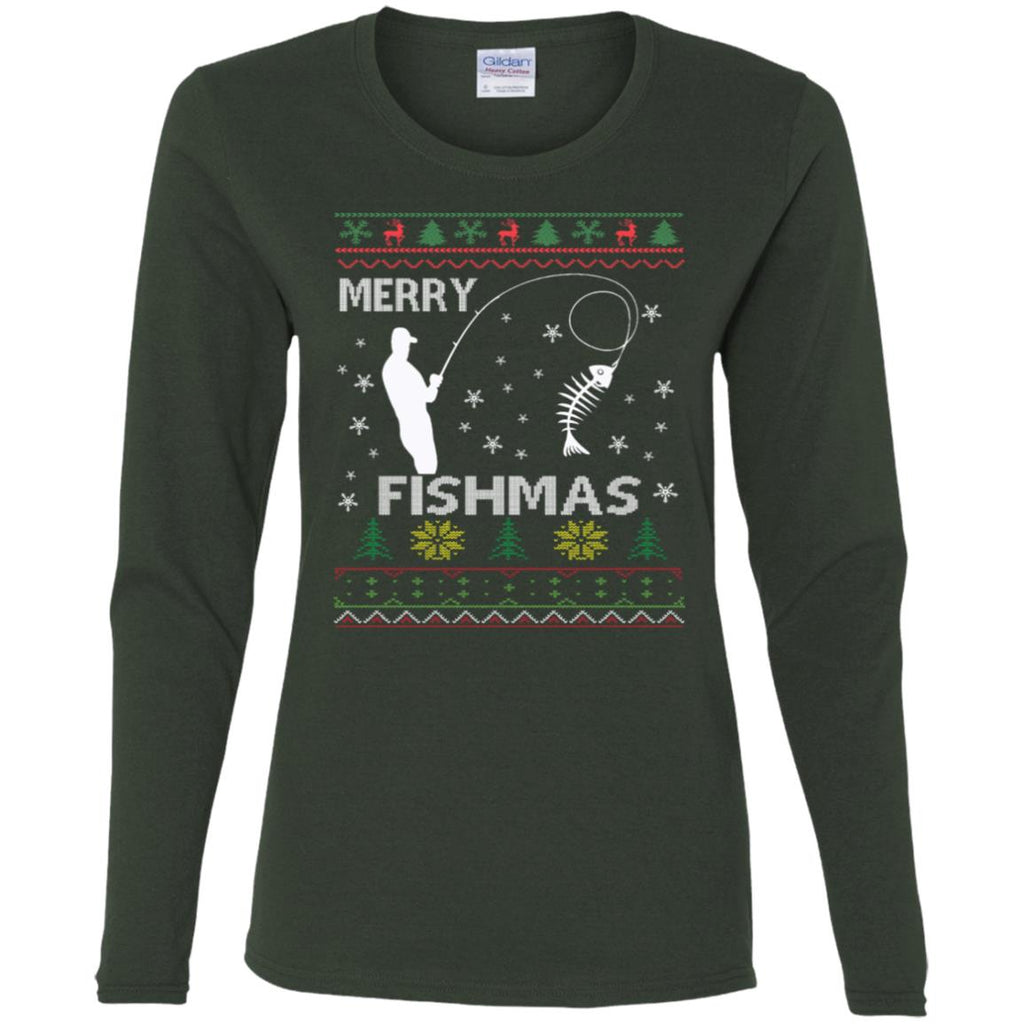 Merry Fishmas Ugly Christmas Women Long Sleeve Shirt