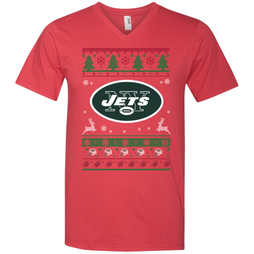 New York Jets Logo Football Teams Ugly Christmas Sweater Men V-Neck T-Shirt