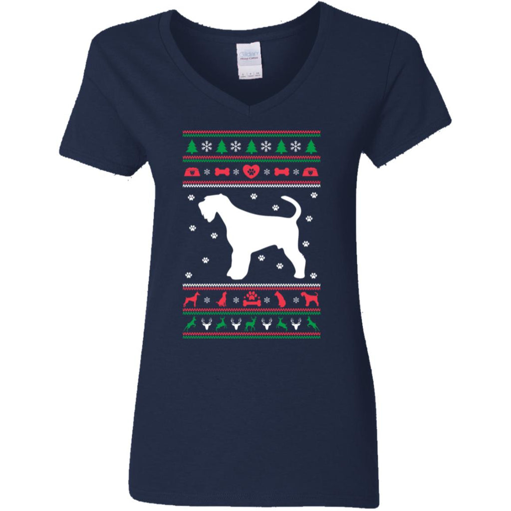 Christmas Airedale Dog Women V-Neck T-Shirt