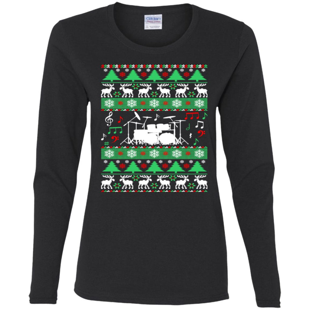 Drums Drummer Ugly Christmas Women Long Sleeve Shirt