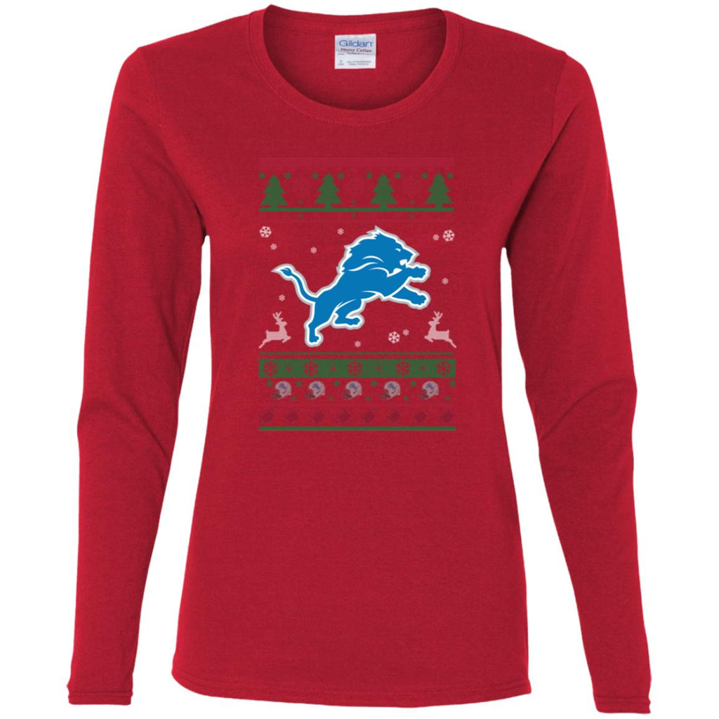 Detroit Lions Logo Football Teams Ugly Christmas Sweater Women Long Sleeve Shirt