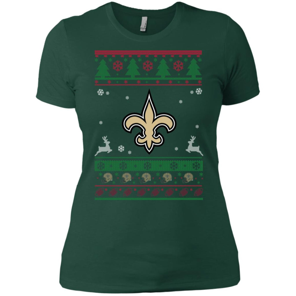 New Orleans Saints Logo Football Teams Ugly Christmas Sweater Women T-Shirt