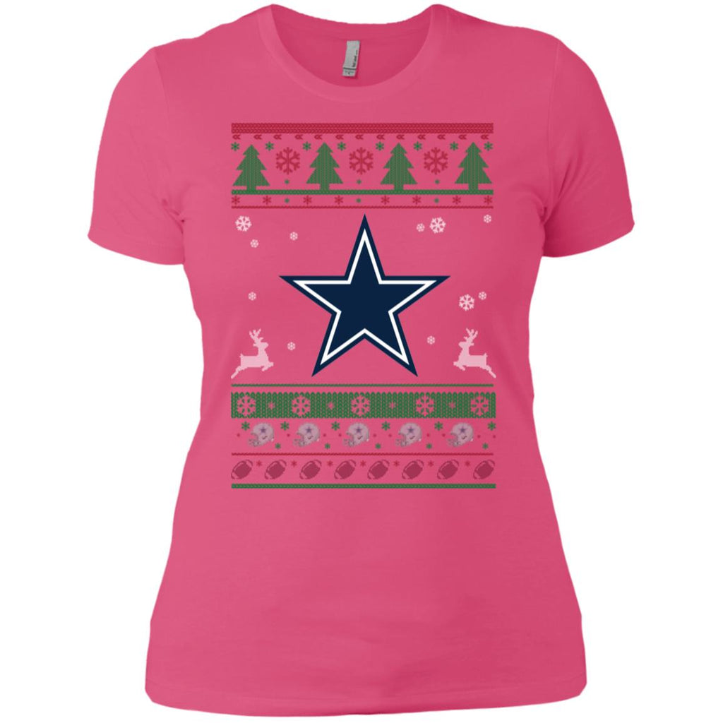 Dallas Cowboys Logo Football Teams Ugly Christmas Sweater Women T-Shirt