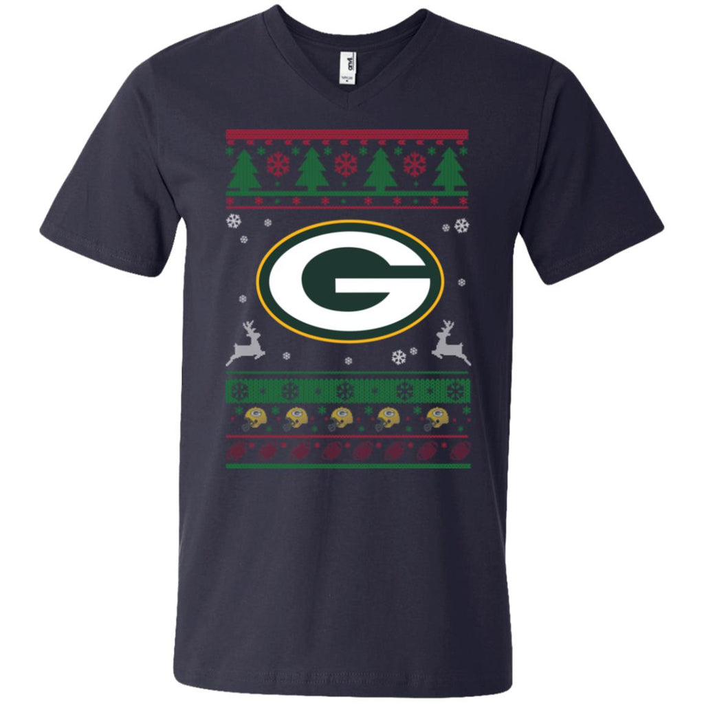 Green Bay Packers Logo Football Teams Ugly Christmas Sweater Men V-Neck T-Shirt