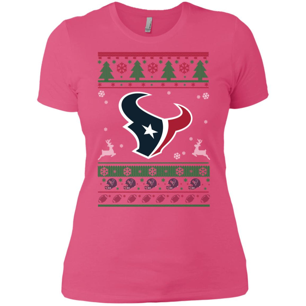 Houston Texans Logo Football Teams Ugly Christmas Sweater Women T-Shirt