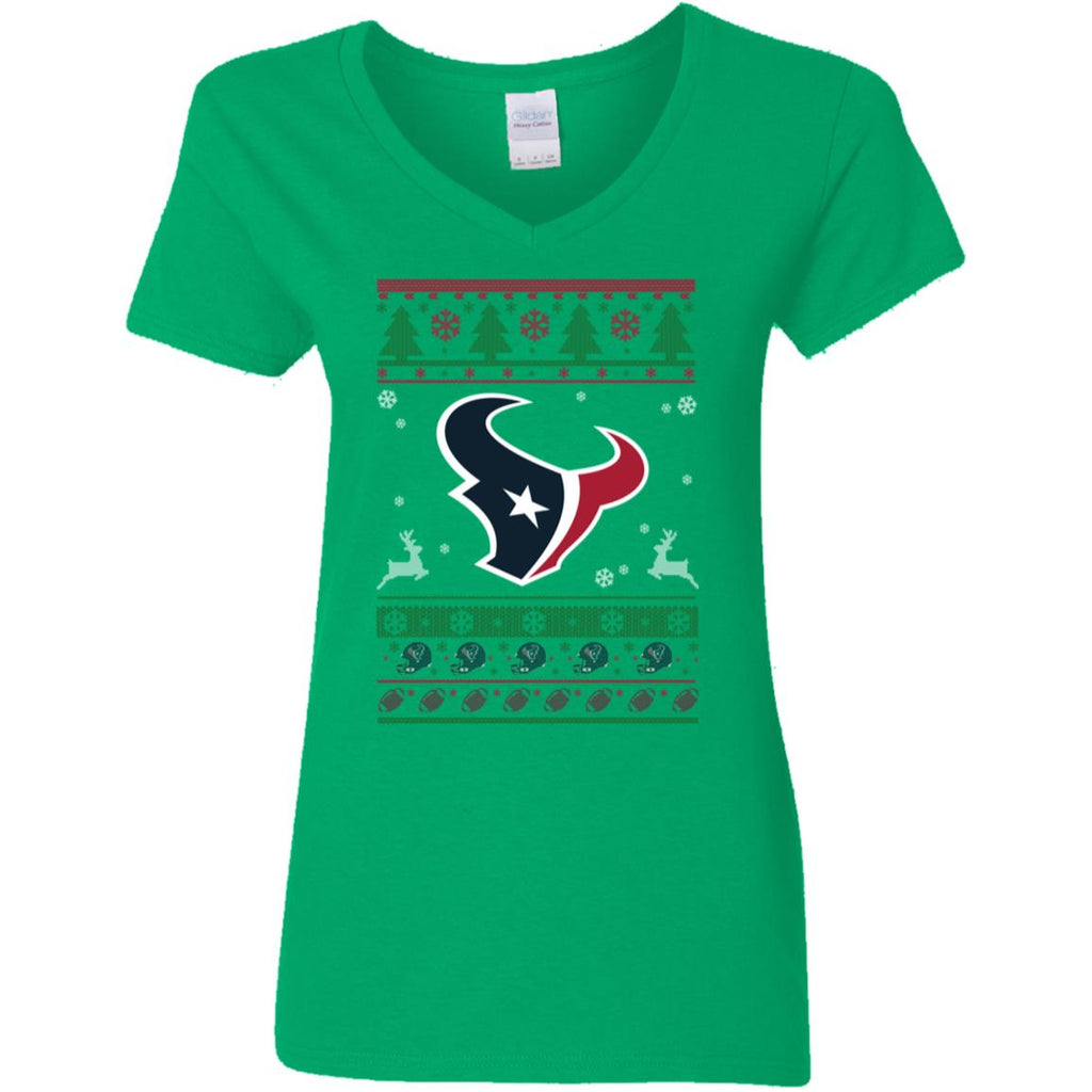Houston Texans Logo Football Teams Ugly Christmas Sweater Women V-Neck T-Shirt