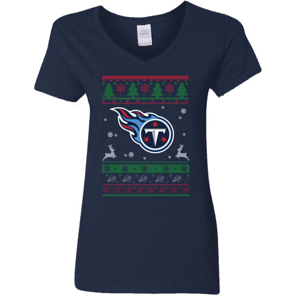 Tennessee Titans Logo Football Teams Ugly Christmas Sweater Women V-Neck T-Shirt