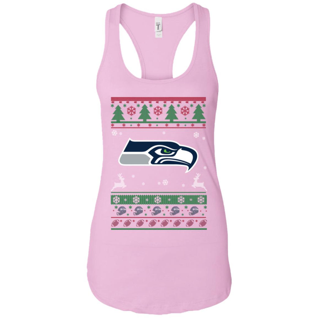 Seattle Seahawks Logo Football Teams Ugly Christmas Sweater Women Tank