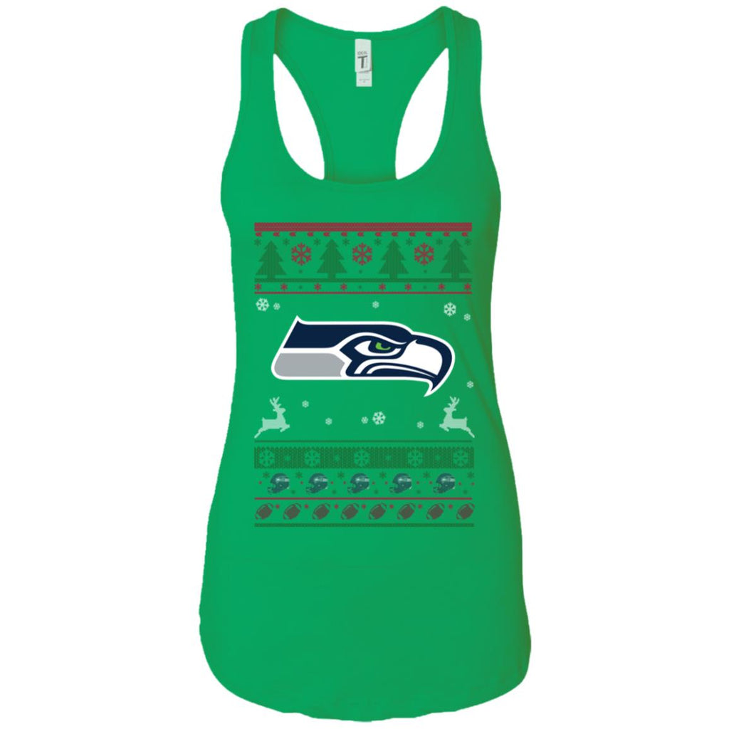 Seattle Seahawks Logo Football Teams Ugly Christmas Sweater Women Tank