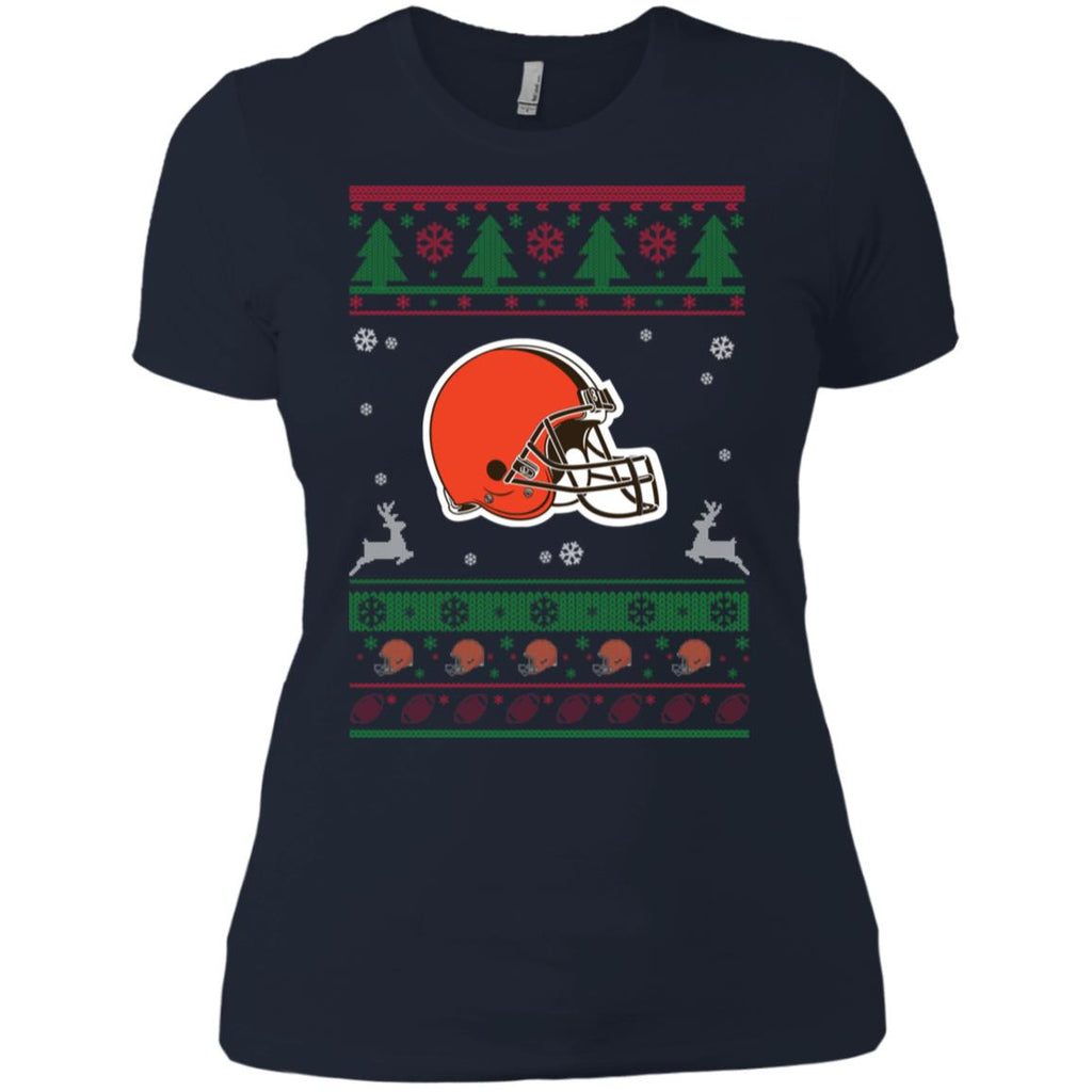 Cleveland Browns Logo Football Teams Ugly Christmas Sweater Women T-Shirt