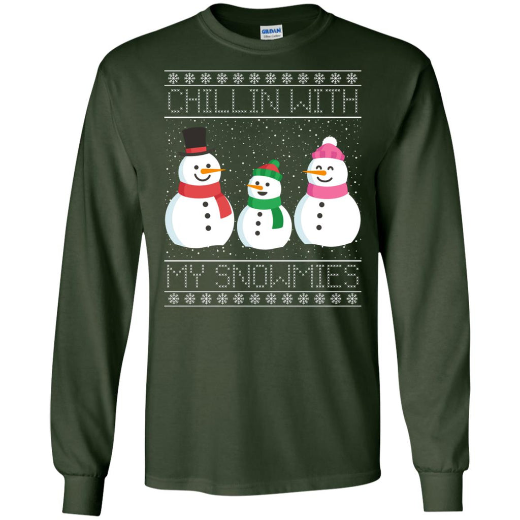 Chillin With My Snowmies Snowman Christmas Men Long SLeeve Shirt